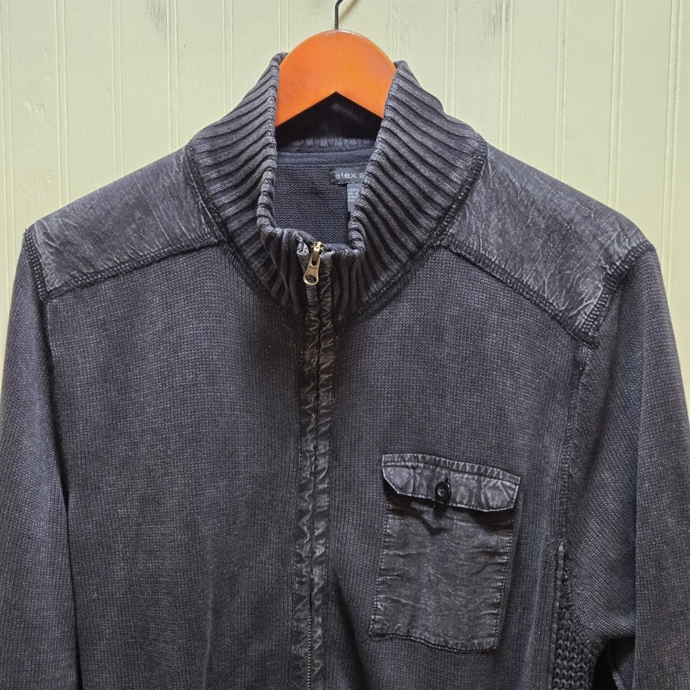 Alex Stevens Sweater Mens XL Gray 100% Cotton Full Zip Mock Neck Knit Casual